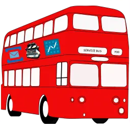 Red London bus with service bus logos
